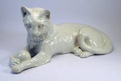 Sitzendorf white porcelain kitten playing with ball