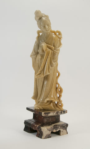 carved soapstone lady holding fan 010