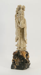 carved soapstone wiseman holding peach staff 050