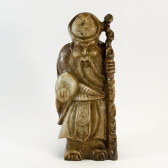 carved soapstone wiseman holding peach staff 040
