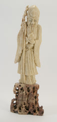 carved soapstone wiseman holding peach staff 020
