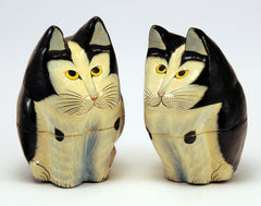Pair of hand painted cat storage pots