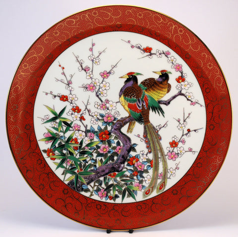 chinese decorative red peacock plate