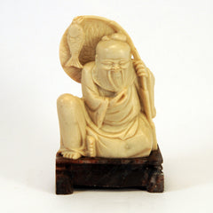 chinese soapstone sitting bearded man fish 1