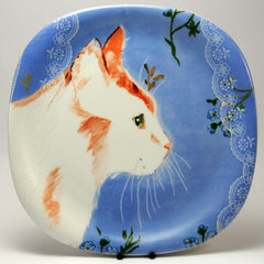 Decorative Cat Plate  Collection Coeur Minou ettes by C. Pradalie  blue day
