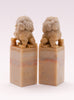 pair soapstone foo dog stamps figurine