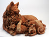 Terracotta textured clay mother cat with sleeping kittens ornament.