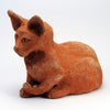 Terracotta textured clay cat ornament, contently sitting pose.