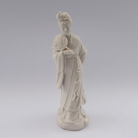 white porcelain figurine blanc de chine lady fan